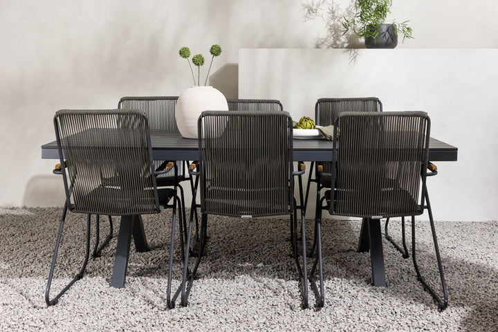 Venture Home Garcia Diningtable Alumnium - Black / Rectangular 100*200* +Bois Diningchair Steel - Black / Dark Grey Rope _6