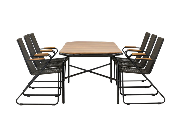 Venture Home Holmbeck Diningtable Steel - Black / Rectangular 90*200*75 +Bois Diningchair Steel - Black / Dark Grey Rope _6