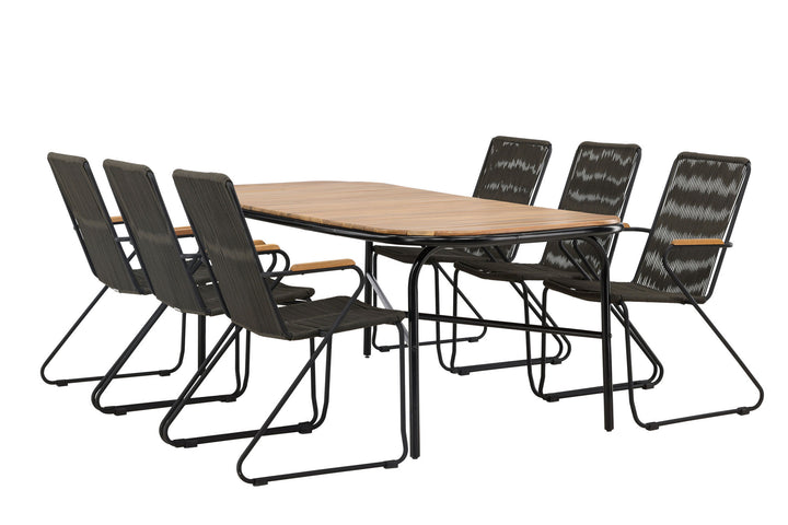 Venture Home Holmbeck Diningtable Steel - Black / Rectangular 90*200*75 +Bois Diningchair Steel - Black / Dark Grey Rope _6