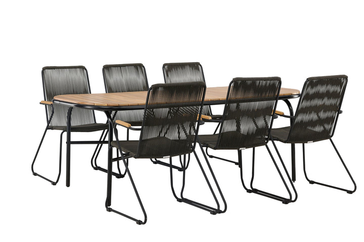 Venture Home Holmbeck Diningtable Steel - Black / Rectangular 90*200*75 +Bois Diningchair Steel - Black / Dark Grey Rope _6