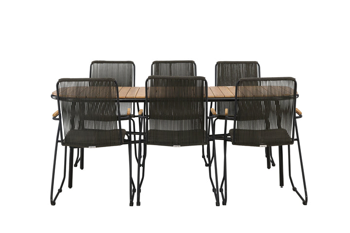 Venture Home Holmbeck Diningtable Steel - Black / Rectangular 90*200*75 +Bois Diningchair Steel - Black / Dark Grey Rope _6