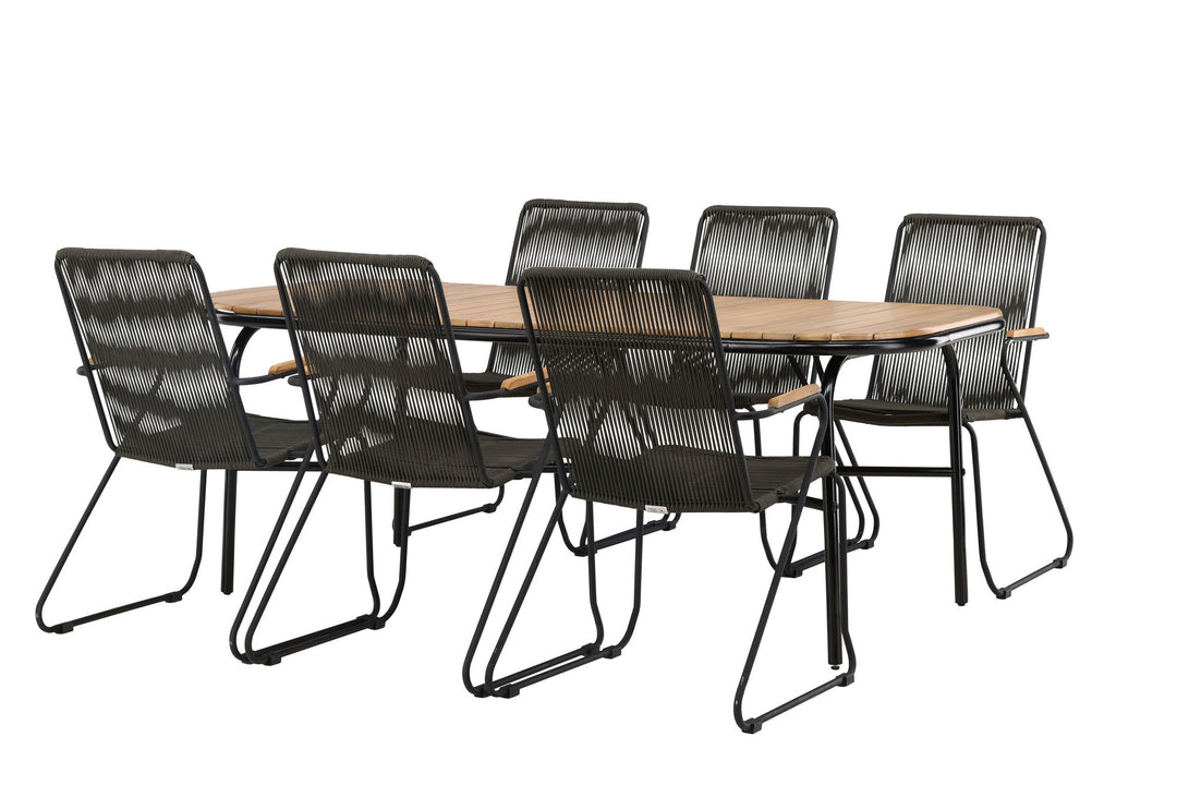 Venture Home Holmbeck Diningtable Steel - Black / Rectangular 90*200*75 +Bois Diningchair Steel - Black / Dark Grey Rope _6