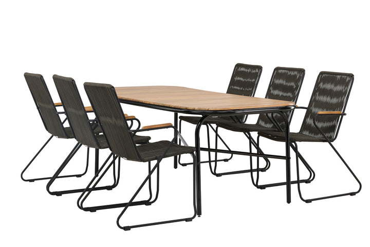 Venture Home Holmbeck Diningtable Steel - Black / Rectangular 90*200*75 +Bois Diningchair Steel - Black / Dark Grey Rope _6