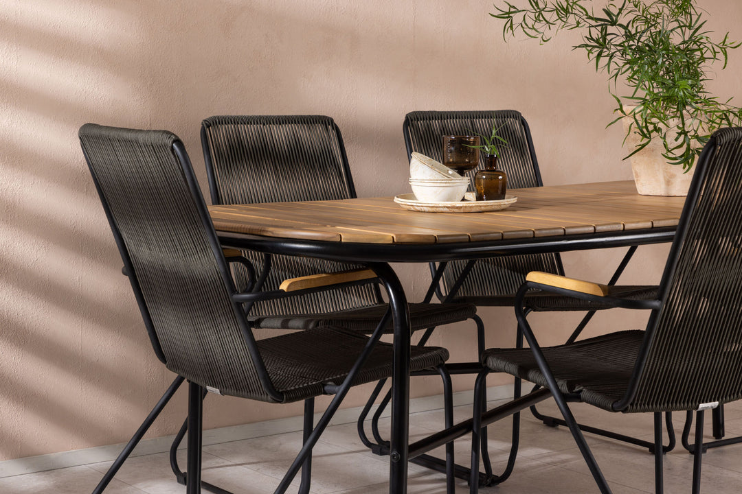 Venture Home Holmbeck Diningtable Steel - Black / Rectangular 90*200*75 +Bois Diningchair Steel - Black / Dark Grey Rope _6