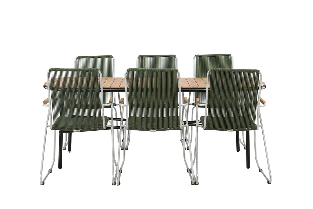 Venture Home Holmbeck Diningtable Steel - Black / Rectangular 90*200*75 +Bois Diningchair Steel - Silver / Green Rope _6