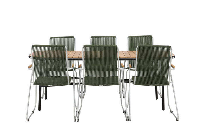 Venture Home Holmbeck Diningtable Steel - Black / Rectangular 90*200*75 +Bois Diningchair Steel - Silver / Green Rope _6