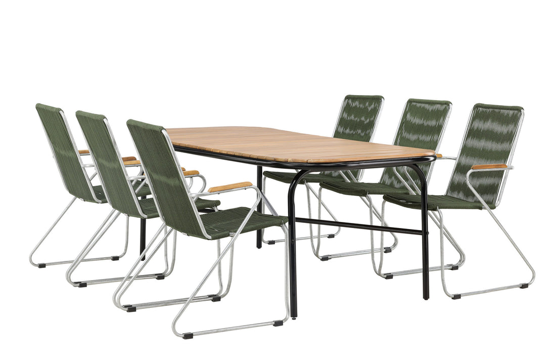 Venture Home Holmbeck Diningtable Steel - Black / Rectangular 90*200*75 +Bois Diningchair Steel - Silver / Green Rope _6