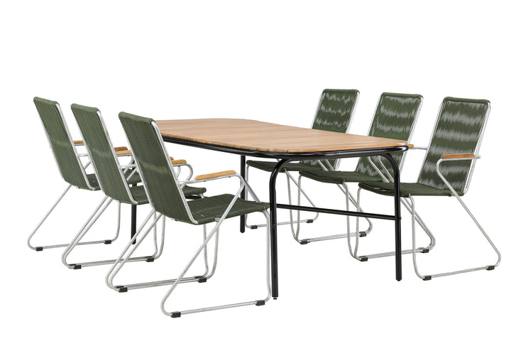 Venture Home Holmbeck Diningtable Steel - Black / Rectangular 90*200*75 +Bois Diningchair Steel - Silver / Green Rope _6