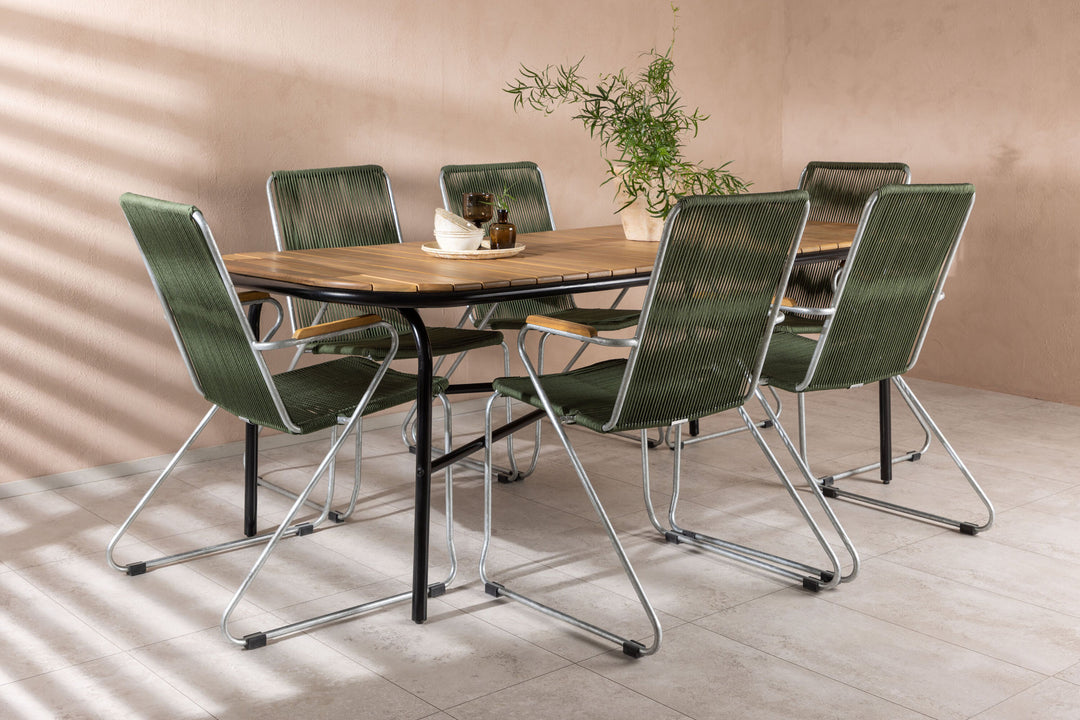 Venture Home Holmbeck Diningtable Steel - Black / Rectangular 90*200*75 +Bois Diningchair Steel - Silver / Green Rope _6