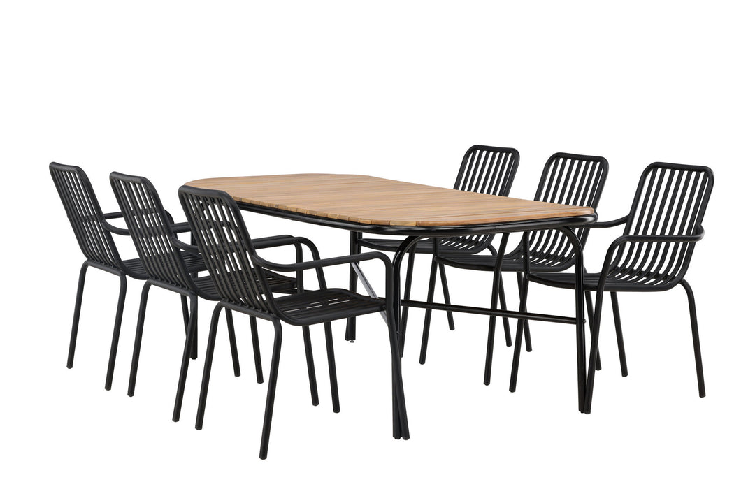 Venture Home Holmbeck Diningtable Steel - Black / Rectangular 90*200*75 +Peking Diningchair Aluminium - Black / _6