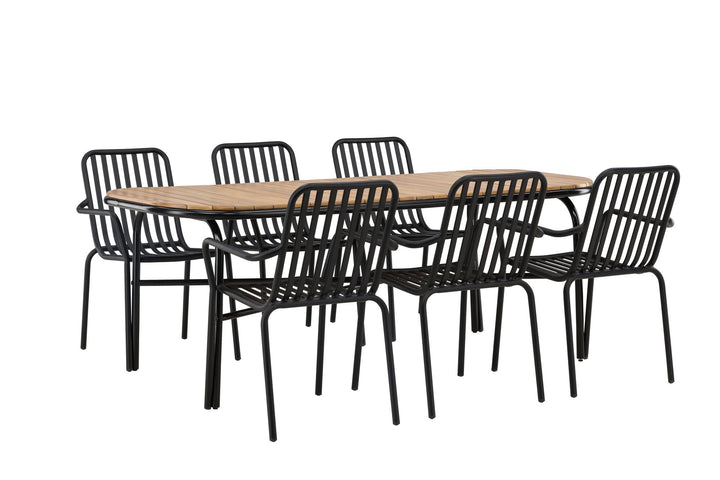 Venture Home Holmbeck Diningtable Steel - Black / Rectangular 90*200*75 +Peking Diningchair Aluminium - Black / _6
