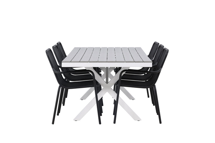 Venture Home Garcia Diningtable Alumnium - White / Light Grey Aintwood / Rectangular 100*200* +Peking Diningchair Aluminium - Black / _6