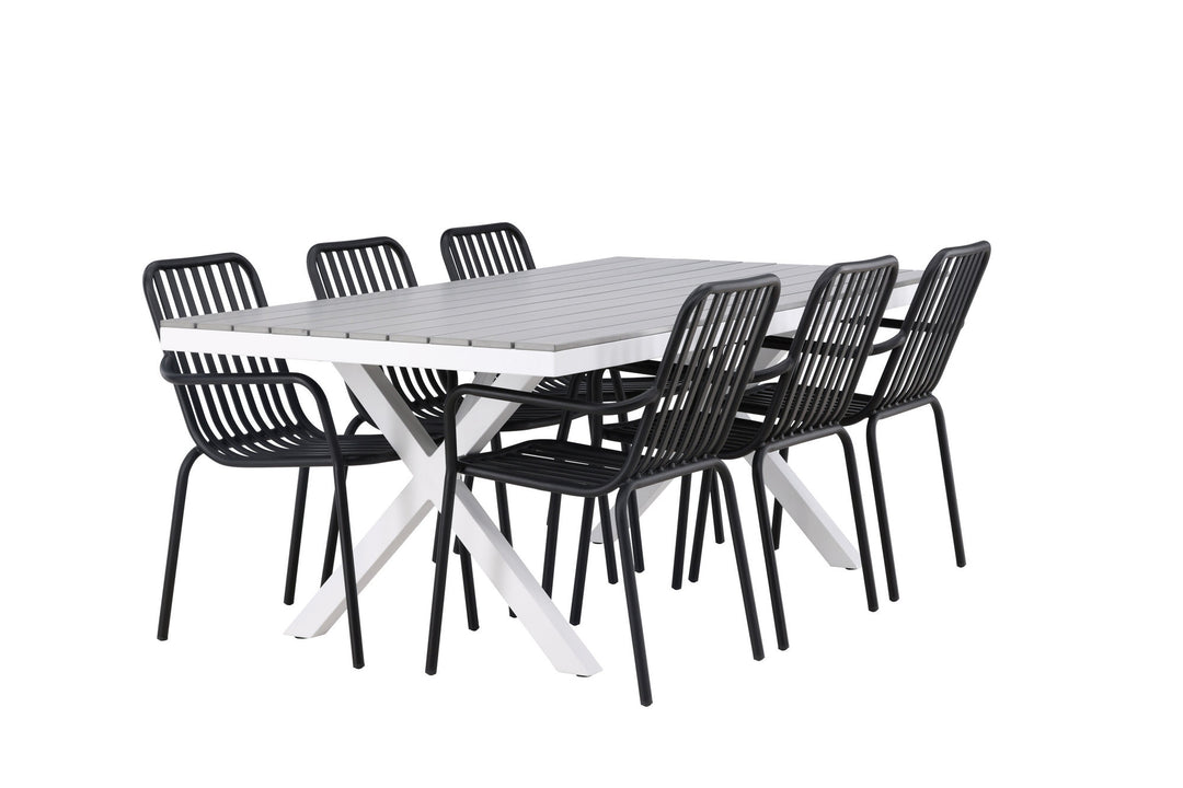 Venture Home Garcia Diningtable Alumnium - White / Light Grey Aintwood / Rectangular 100*200* +Peking Diningchair Aluminium - Black / _6