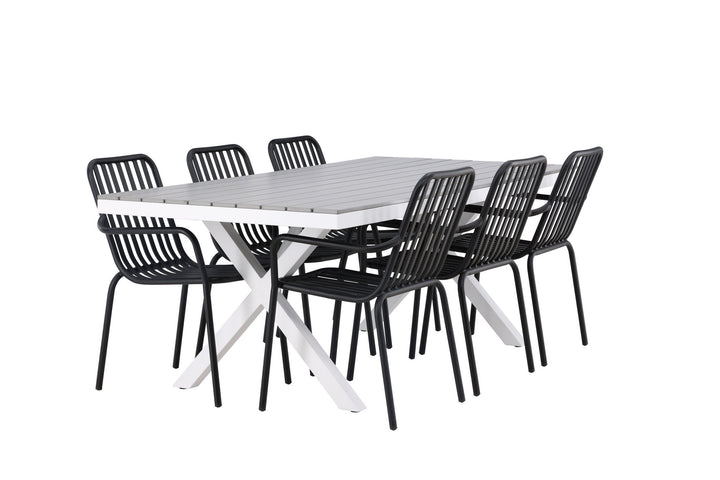 Venture Home Garcia Diningtable Alumnium - White / Light Grey Aintwood / Rectangular 100*200* +Peking Diningchair Aluminium - Black / _6