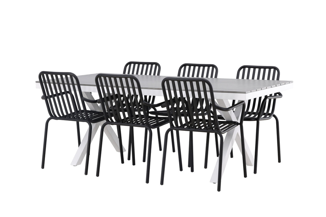 Venture Home Garcia Diningtable Alumnium - White / Light Grey Aintwood / Rectangular 100*200* +Peking Diningchair Aluminium - Black / _6