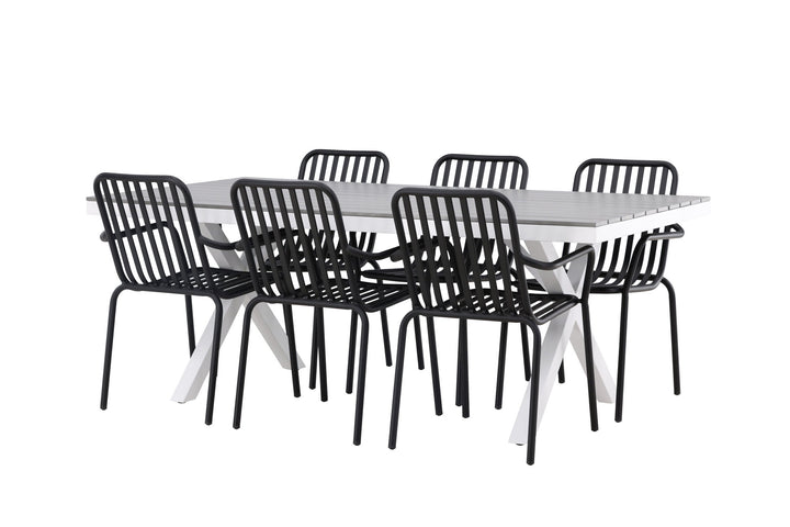 Venture Home Garcia Diningtable Alumnium - White / Light Grey Aintwood / Rectangular 100*200* +Peking Diningchair Aluminium - Black / _6