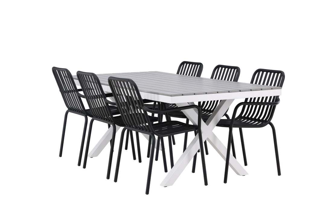 Venture Home Garcia Diningtable Alumnium - White / Light Grey Aintwood / Rectangular 100*200* +Peking Diningchair Aluminium - Black / _6