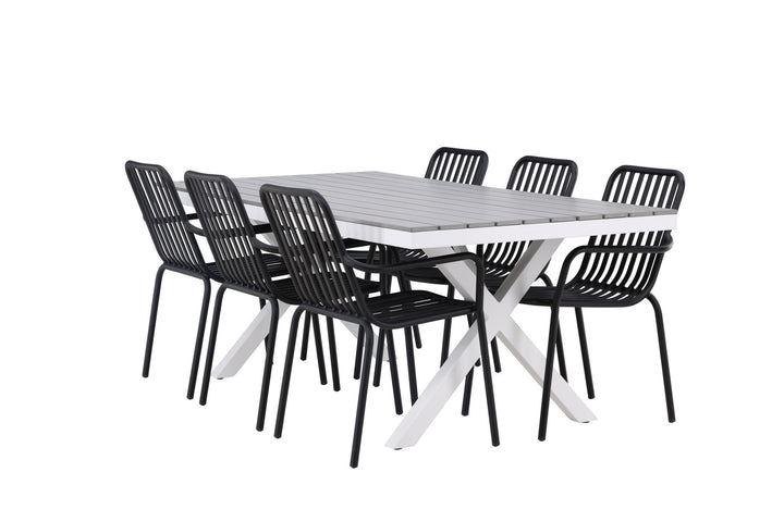 Venture Home Garcia Diningtable Alumnium - White / Light Grey Aintwood / Rectangular 100*200* +Peking Diningchair Aluminium - Black / _6