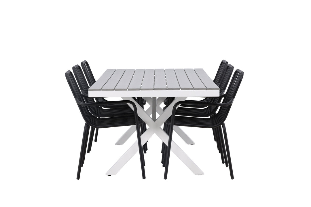 Venture Home Garcia Diningtable Alumnium - White / Light Grey Aintwood / Rectangular 100*200* +Peking Diningchair Aluminium - Black / _6
