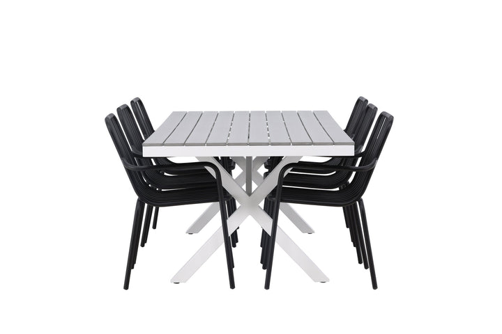 Venture Home Garcia Diningtable Alumnium - White / Light Grey Aintwood / Rectangular 100*200* +Peking Diningchair Aluminium - Black / _6