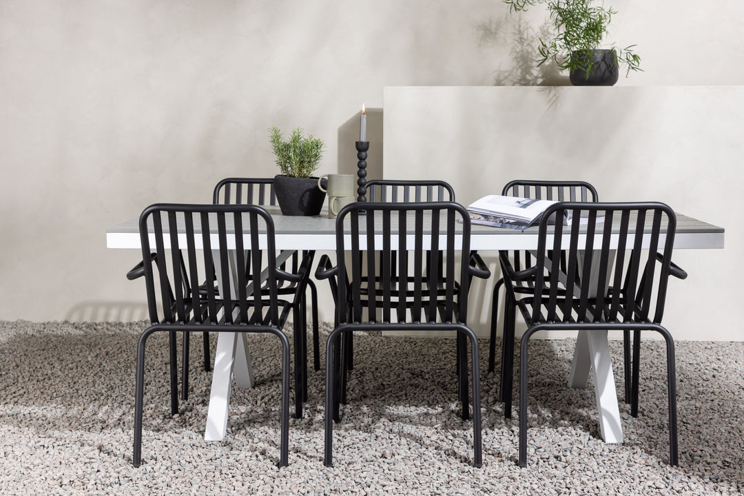 Venture Home Garcia Diningtable Alumnium - White / Light Grey Aintwood / Rectangular 100*200* +Peking Diningchair Aluminium - Black / _6