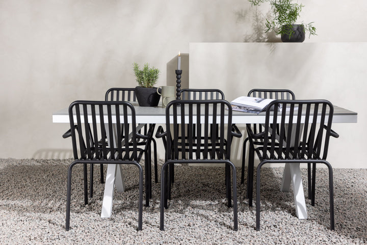 Venture Home Garcia Diningtable Alumnium - White / Light Grey Aintwood / Rectangular 100*200* +Peking Diningchair Aluminium - Black / _6