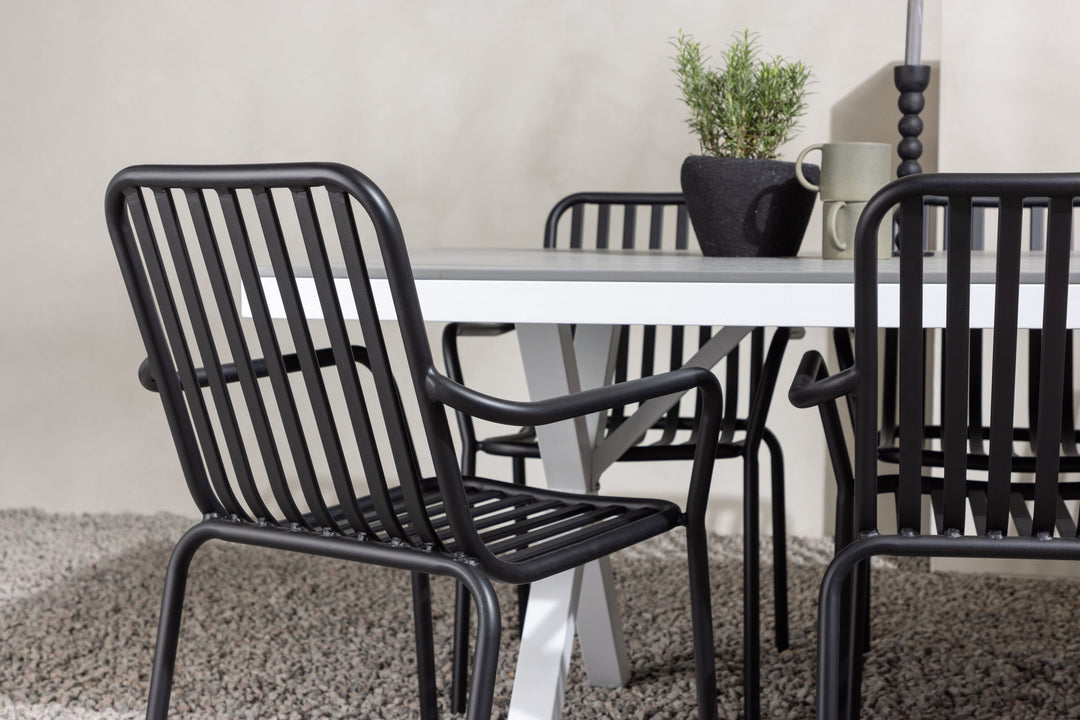 Venture Home Garcia Diningtable Alumnium - White / Light Grey Aintwood / Rectangular 100*200* +Peking Diningchair Aluminium - Black / _6