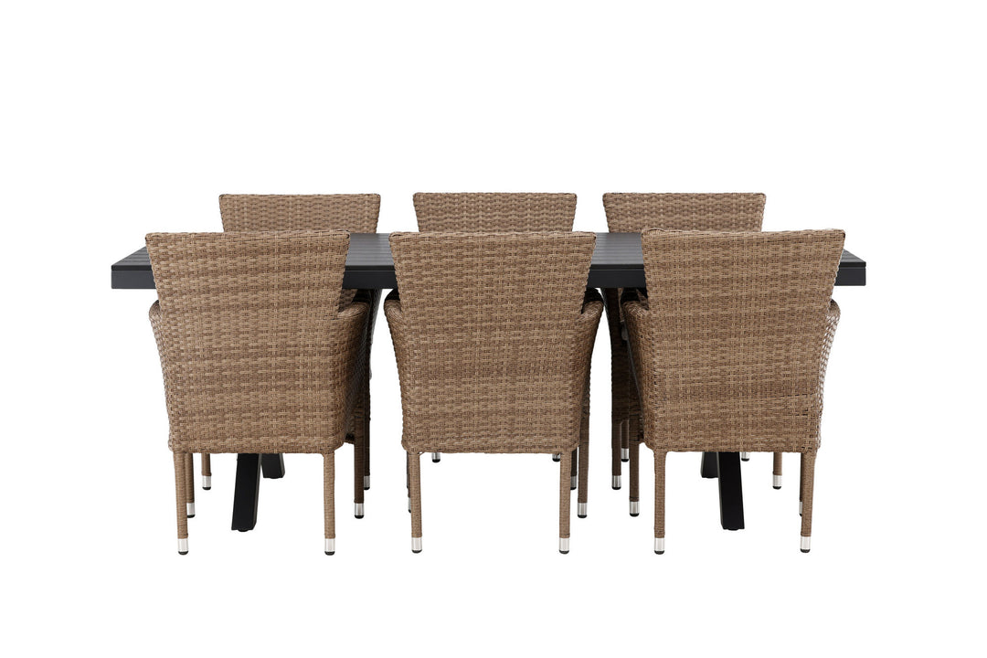 Venture Home Garcia Diningtable Alumnium - Black / Rectangular 100*200* +Malina Diningchair Alumnium - Nature / Wicker _6