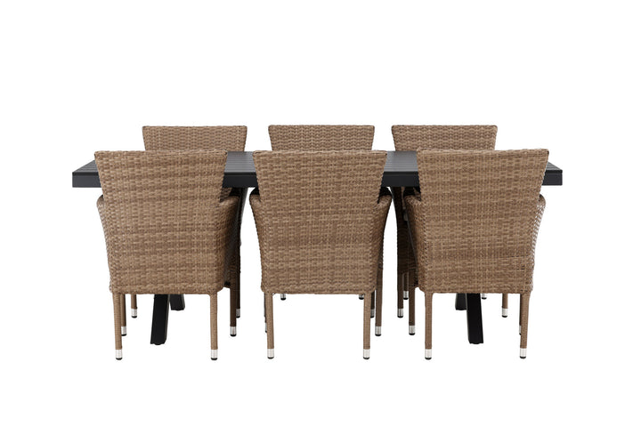 Venture Home Garcia Diningtable Alumnium - Black / Rectangular 100*200* +Malina Diningchair Alumnium - Nature / Wicker _6