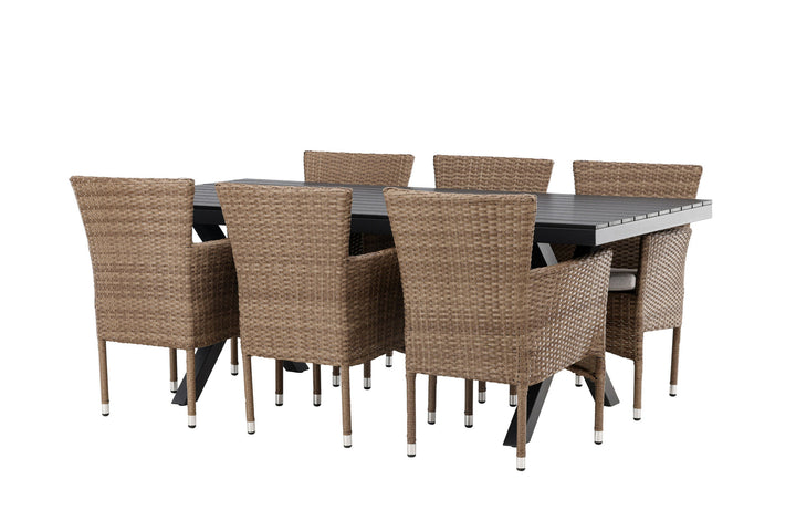 Venture Home Garcia Diningtable Alumnium - Black / Rectangular 100*200* +Malina Diningchair Alumnium - Nature / Wicker _6