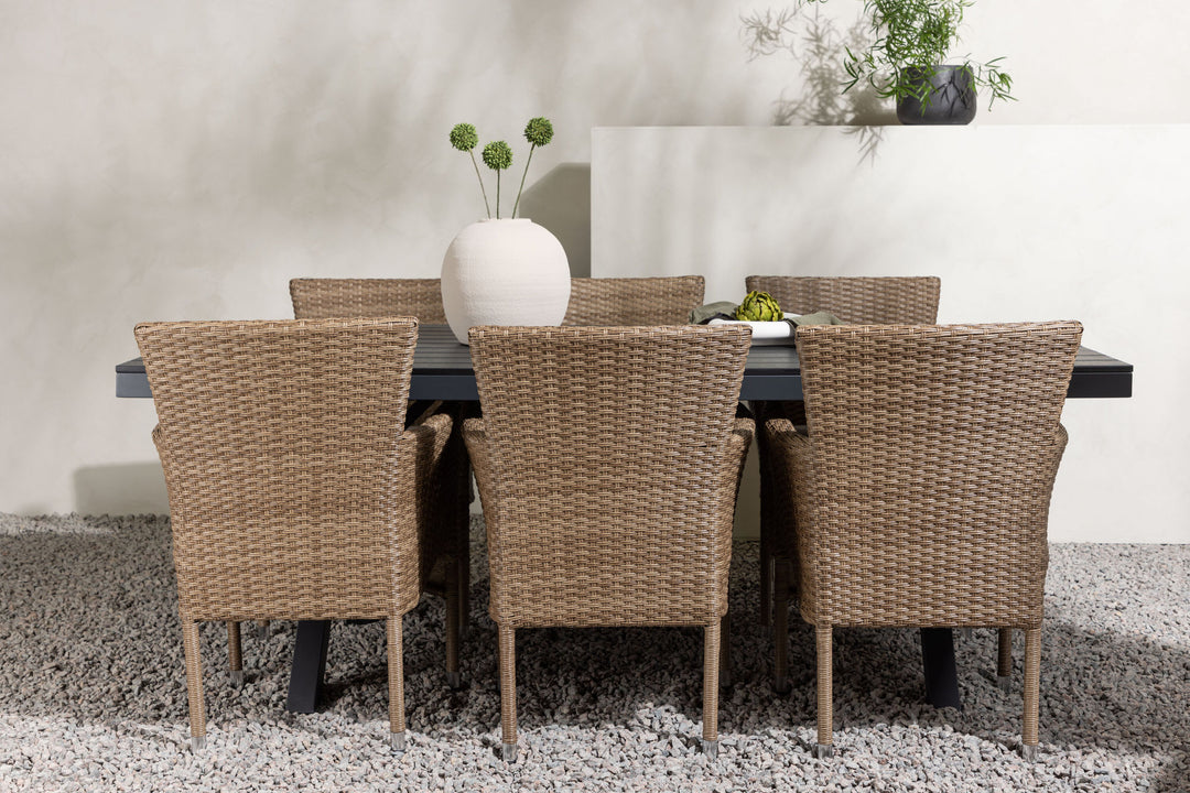 Venture Home Garcia Diningtable Alumnium - Black / Rectangular 100*200* +Malina Diningchair Alumnium - Nature / Wicker _6