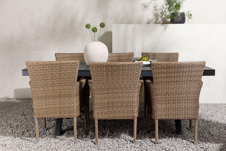 Venture Home Garcia Diningtable Alumnium - Black / Rectangular 100*200* +Malina Diningchair Alumnium - Nature / Wicker _6