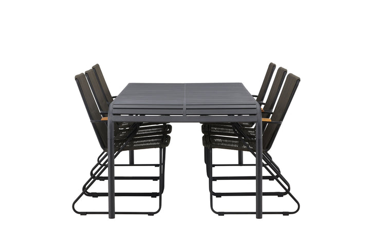 Venture Home Borneo Diningtable Aluminium - Black / Rectangular 100*200* +Bois Diningchair Steel - Black / Dark Grey Rope _6