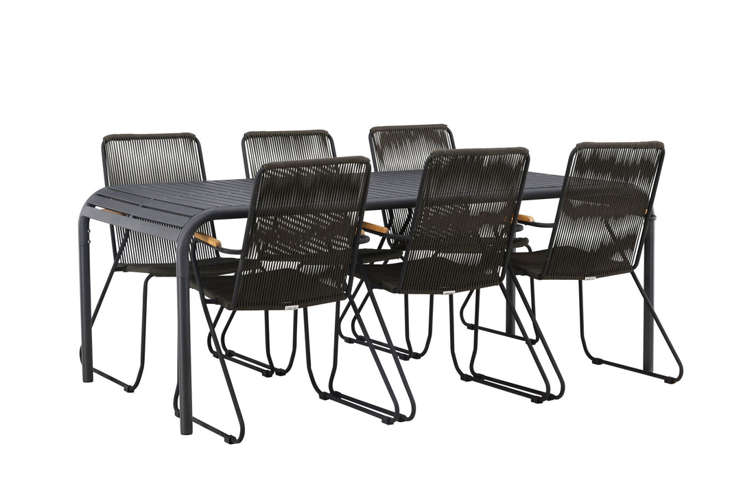 Venture Home Borneo Diningtable Aluminium - Black / Rectangular 100*200* +Bois Diningchair Steel - Black / Dark Grey Rope _6