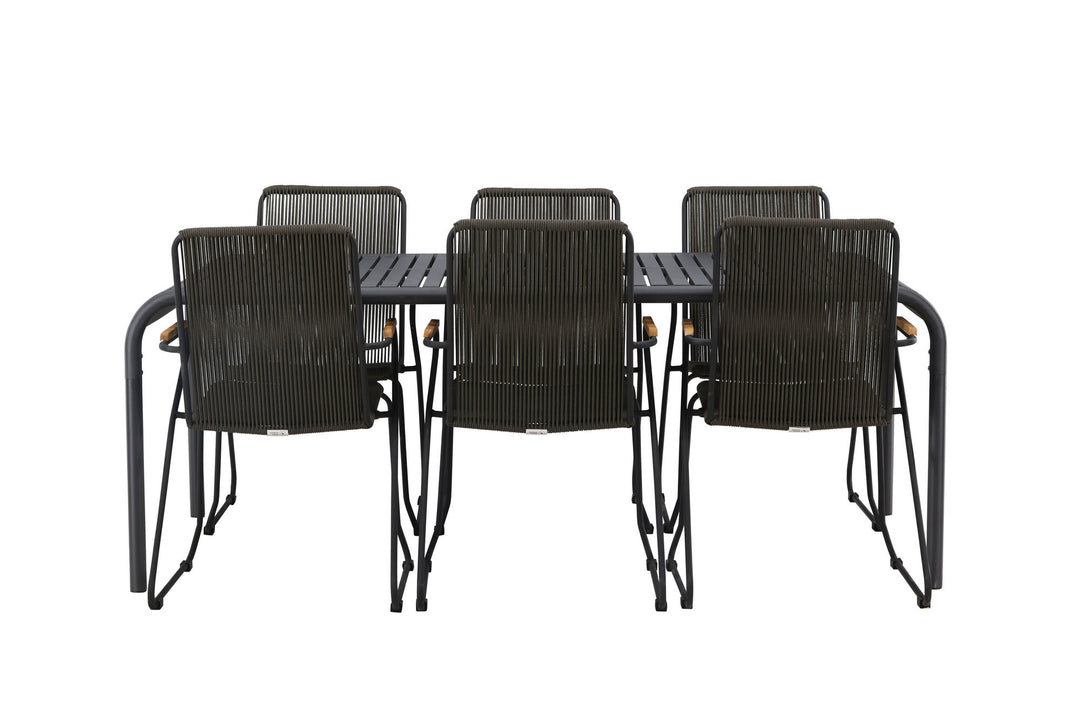 Venture Home Borneo Diningtable Aluminium - Black / Rectangular 100*200* +Bois Diningchair Steel - Black / Dark Grey Rope _6