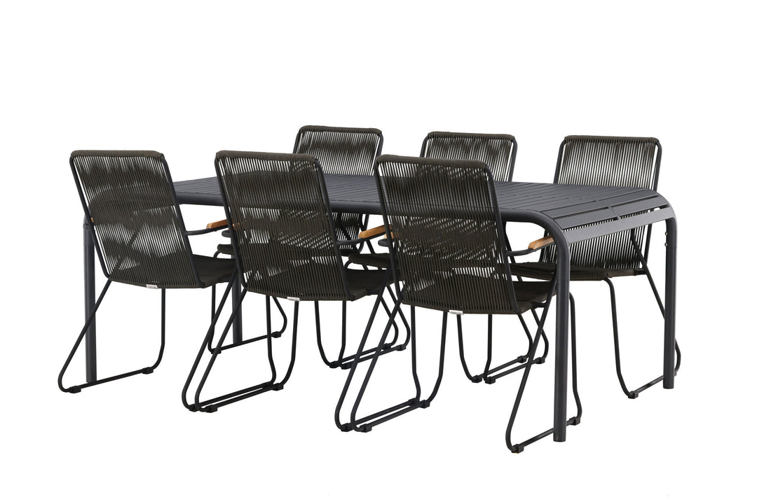 Venture Home Borneo Diningtable Aluminium - Black / Rectangular 100*200* +Bois Diningchair Steel - Black / Dark Grey Rope _6