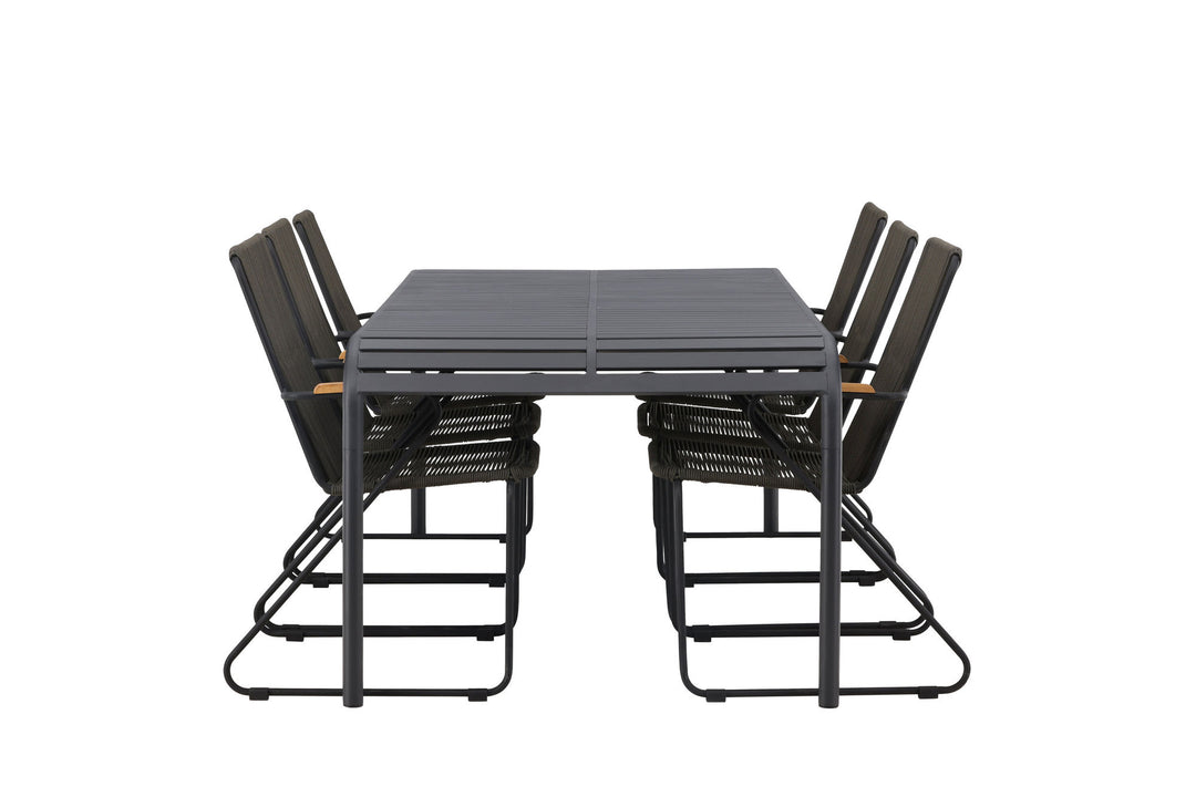 Venture Home Borneo Diningtable Aluminium - Black / Rectangular 100*200* +Bois Diningchair Steel - Black / Dark Grey Rope _6