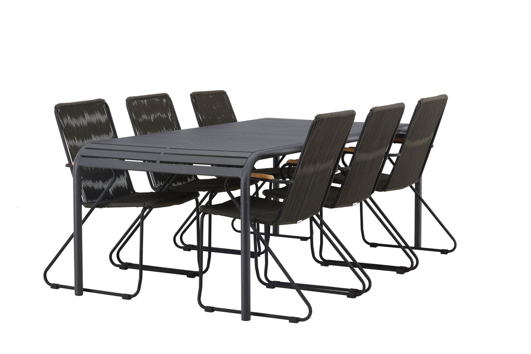 Venture Home Borneo Diningtable Aluminium - Black / Rectangular 100*200* +Bois Diningchair Steel - Black / Dark Grey Rope _6