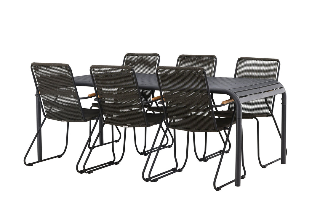 Venture Home Borneo Diningtable Aluminium - Black / Rectangular 100*200* +Bois Diningchair Steel - Black / Dark Grey Rope _6