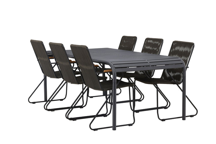 Venture Home Borneo Diningtable Aluminium - Black / Rectangular 100*200* +Bois Diningchair Steel - Black / Dark Grey Rope _6