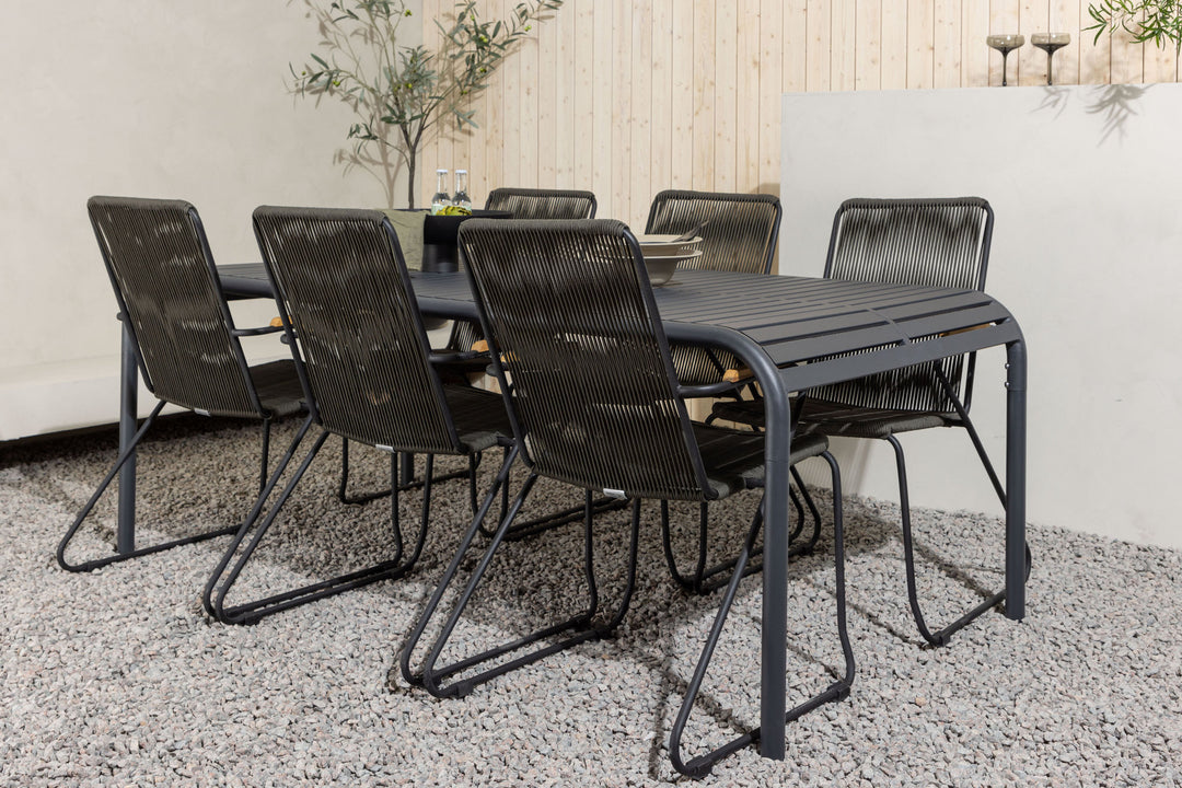 Venture Home Borneo Diningtable Aluminium - Black / Rectangular 100*200* +Bois Diningchair Steel - Black / Dark Grey Rope _6