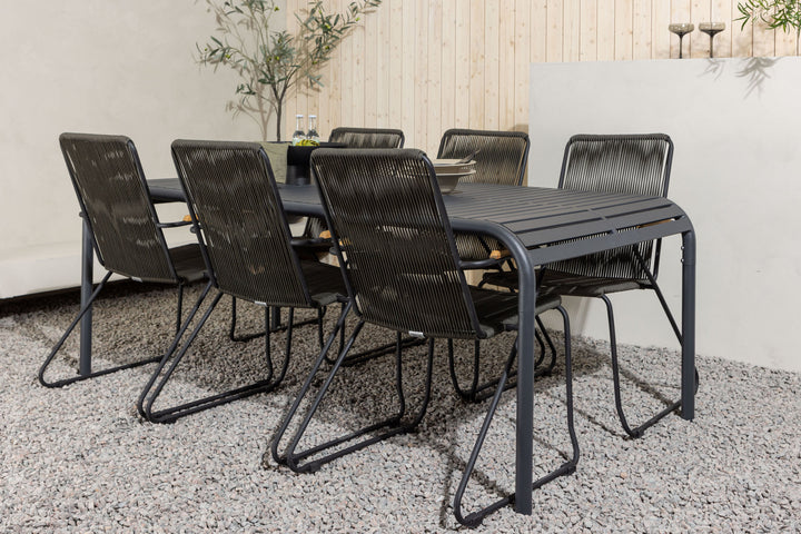 Venture Home Borneo Diningtable Aluminium - Black / Rectangular 100*200* +Bois Diningchair Steel - Black / Dark Grey Rope _6