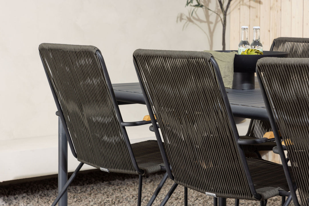 Venture Home Borneo Diningtable Aluminium - Black / Rectangular 100*200* +Bois Diningchair Steel - Black / Dark Grey Rope _6