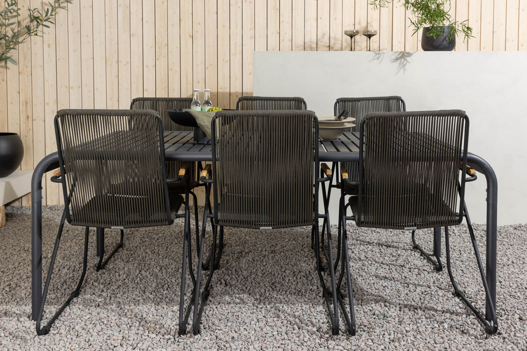 Venture Home Borneo Diningtable Aluminium - Black / Rectangular 100*200* +Bois Diningchair Steel - Black / Dark Grey Rope _6