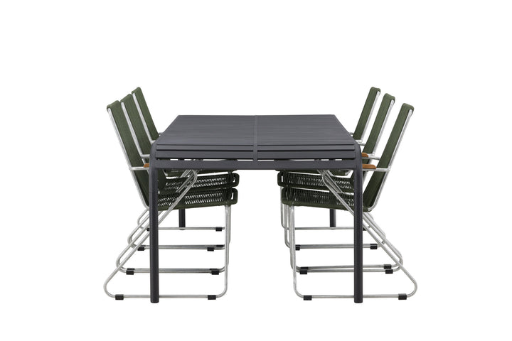 Venture Home Borneo Diningtable Aluminium - Black / Rectangular 100*200* +Bois Diningchair Steel - Silver / Green Rope _6
