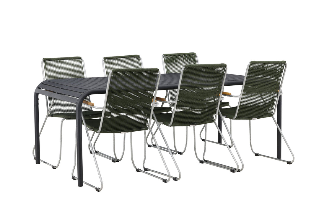 Venture Home Borneo Diningtable Aluminium - Black / Rectangular 100*200* +Bois Diningchair Steel - Silver / Green Rope _6