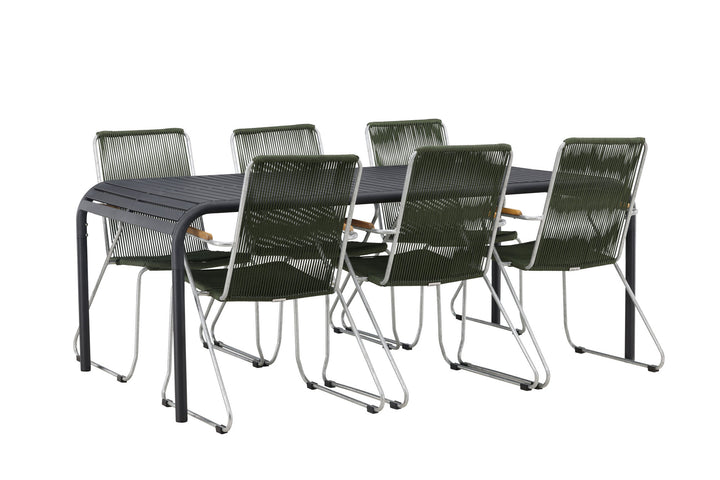 Venture Home Borneo Diningtable Aluminium - Black / Rectangular 100*200* +Bois Diningchair Steel - Silver / Green Rope _6