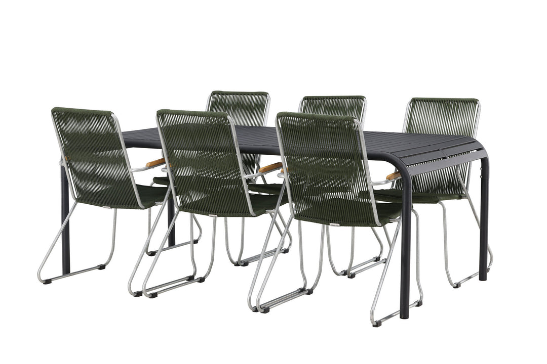 Venture Home Borneo Diningtable Aluminium - Black / Rectangular 100*200* +Bois Diningchair Steel - Silver / Green Rope _6