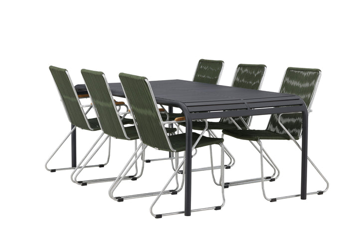 Venture Home Borneo Diningtable Aluminium - Black / Rectangular 100*200* +Bois Diningchair Steel - Silver / Green Rope _6