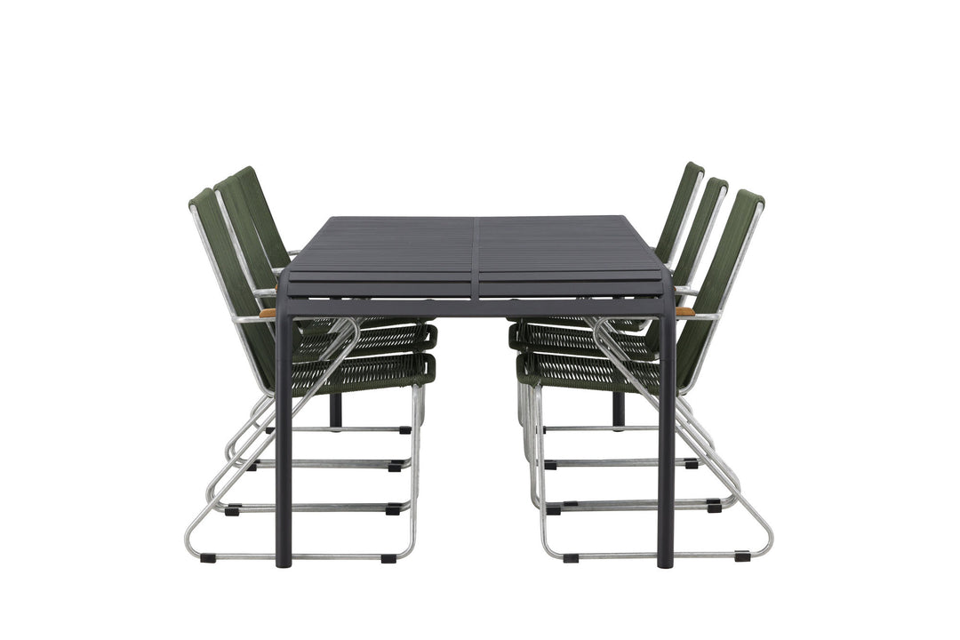 Venture Home Borneo Diningtable Aluminium - Black / Rectangular 100*200* +Bois Diningchair Steel - Silver / Green Rope _6